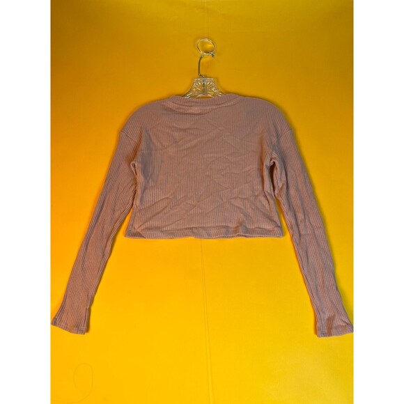 Lush Ribbed Long Sleeve Henley Top Womens S Button Cropped Tan Knit Casual NWT - Picture 6 of 6
